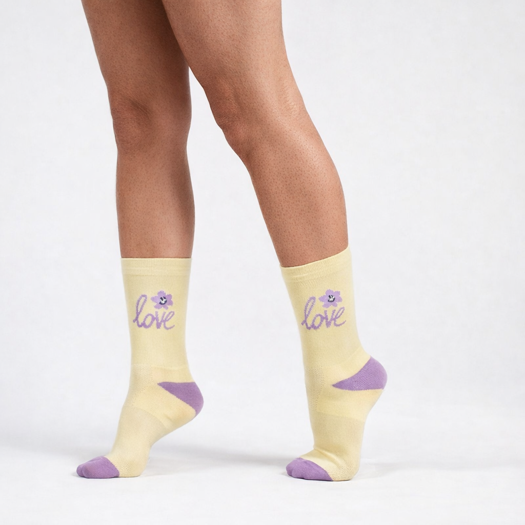 Calcetas deportivas AÉREO Amor Amarillo color amarillo de corte medio, running, gym, ciclismo.