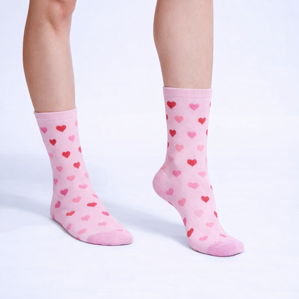 Calcetas deportivas AÉREO Rainbow hearts color rosa de corte medio, running, gym, ciclismo.